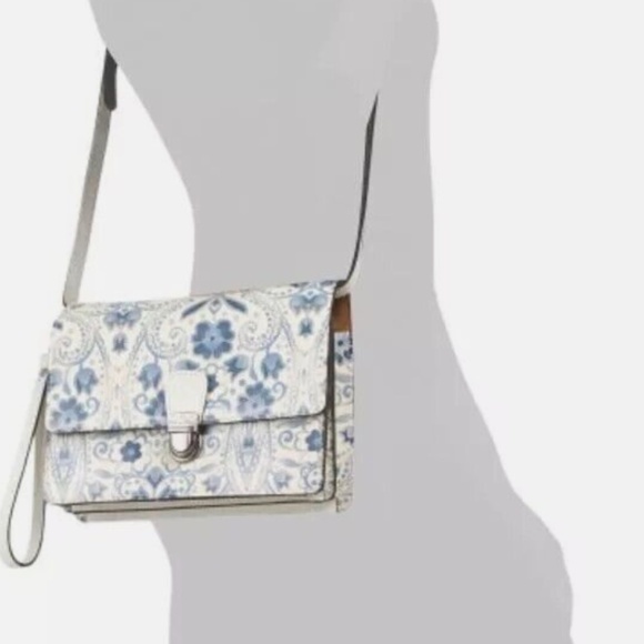 Patricia Nash Lanza ItalianFolklore White Blue Crossbody Leather Crossbody Bag - Picture 4 of 5